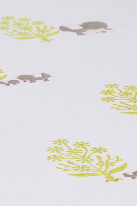 Buy_Masaya_Grey Hypoallergenic Cotton Hand Block The Adventures Of Mamma And Me Bedsheet Set_Online_at_Aza_Fashions