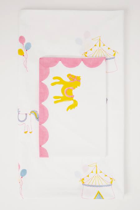 Masaya Pink Hypoallergenic Cotton Hand Block Printed I Am Going To The Circus Bed Set at Aza Fashions Masaya_Pink Hypoallergenic Cotton Hand Block Printed I Am Going To The Circus Bed Set_at_Aza_Fashions