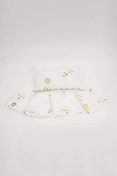 Buy_Masaya_Yellow Hypoallergenic Cotton Hand Block I Am Going To The Circus Bed Set_Online_at_Aza_Fashions