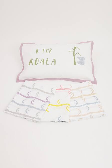 Masaya_Beige Hypoallergenic Cotton Hand Block Printed K For Koala Bed Set_Online_at_Aza_Fashions
