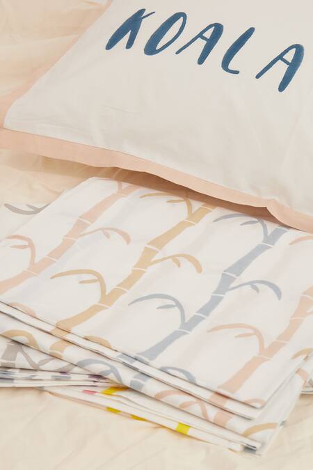 Buy_Masaya_Beige Hypoallergenic Cotton Hand Block Printed K For Koala Bed Set_Online_at_Aza_Fashions