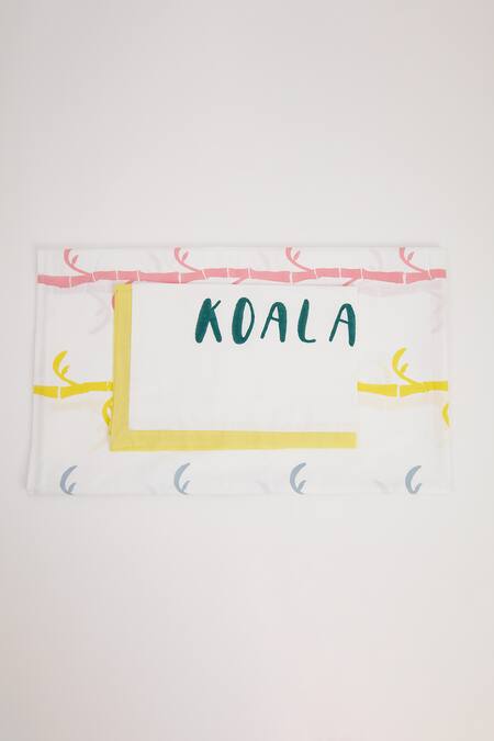 Masaya_Yellow Hypoallergenic Cotton Hand Block Printed K For Koala Bed Set _Online_at_Aza_Fashions