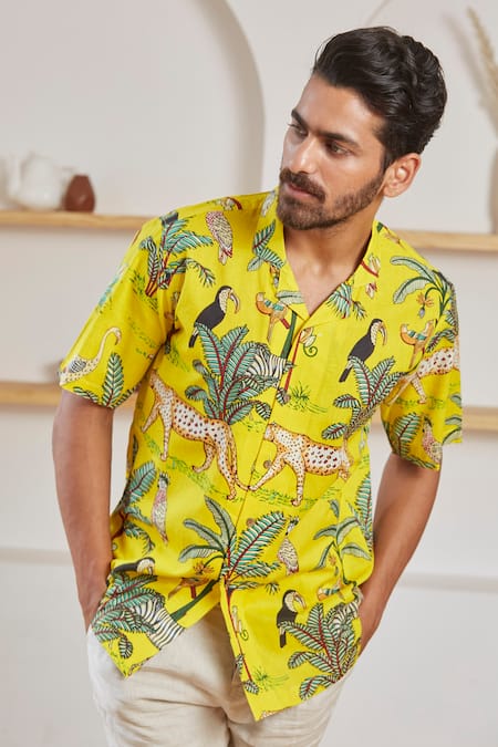 Label Kheerganga Woven Animal & Van Print Half Sleeve Shirt 