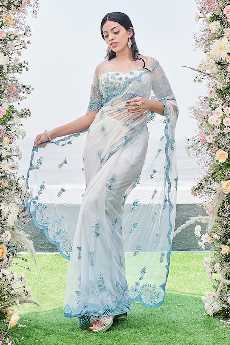 Buy Sanjana Thakur Blue Nylon, Viscose Stones, Cut Work, Zardozi Embroidered Saree And Blouse Set Online at Aza Fashions Buy_Sanjana Thakur_Blue Nylon, Viscose Stones, Cut Work, Zardozi Embroidered Saree And Blouse Set _Online_at_Aza_Fashions