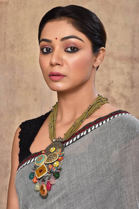 Kohar By Kanika Green Semi Precious Stones Embellished Tribal Long Necklace