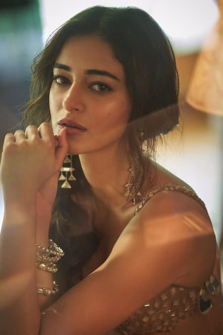 Abhinav Mishra_Purple Net Embellished Mirror Plunge V Neck Skirt And Bustier Set_Online_at_Aza_Fashions