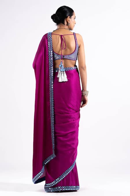 Vvani By Vani Vats Satin Chiffon Saree With Embellished Blouse 