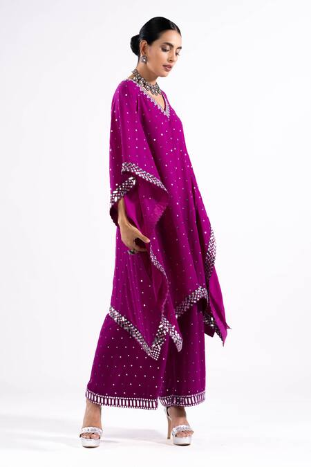 Buy Vvani By Vani Vats Wine Mirrors, Embroidery V-neck Kaftan And Palazzo Set Online at Aza Fashions Buy_Vvani By Vani Vats_Wine Mirrors, Embroidery V-neck Kaftan And Palazzo Set _Online_at_Aza_Fashions