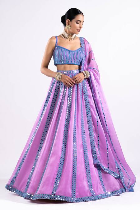 Vvani By Vani Vats Purple Georgette, Satin Mirrors Scoop Neck Seam Embellished Lehenga Set Online at Aza Fashions Vvani By Vani Vats_Purple Georgette, Satin Mirrors Scoop Neck Seam Embellished Lehenga Set _Online_at_Aza_Fashions