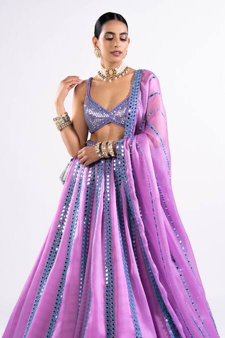 Vvani By Vani Vats Purple Georgette, Satin Mirrors Scoop Neck Seam Embellished Lehenga Set at Aza Fashions Vvani By Vani Vats_Purple Georgette, Satin Mirrors Scoop Neck Seam Embellished Lehenga Set _at_Aza_Fashions