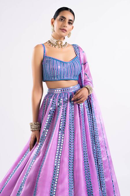 Buy Vvani By Vani Vats Purple Georgette, Satin Mirrors Scoop Neck Seam Embellished Lehenga Set Buy_Vvani By Vani Vats_Purple Georgette, Satin Mirrors Scoop Neck Seam Embellished Lehenga Set