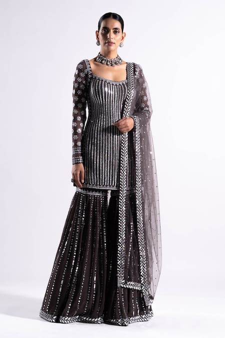 Vvani By Vani Vats Mirror Embroidered Kurta Sharara Set 