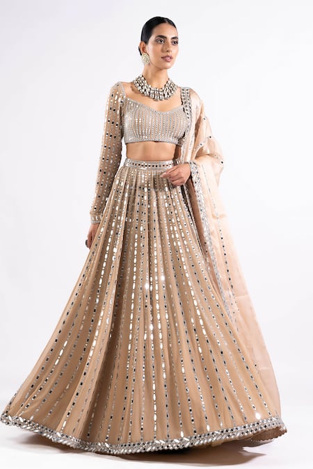 Vvani by Vani Vats Linear Pattern Mirror Work Bridal Lehenga Set 