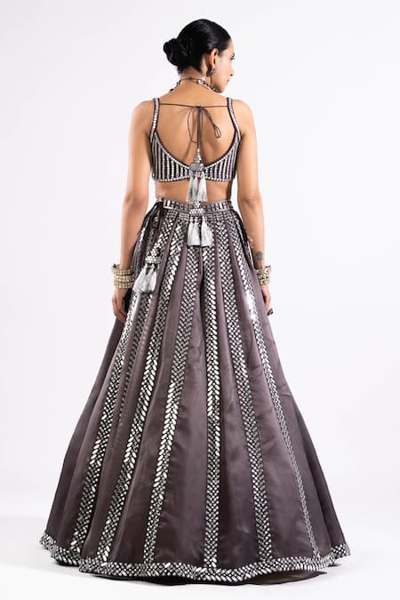 Shop Vvani By Vani Vats Grey Georgette, Satin Mirrors Scoop Neck Real Embellished Lehenga Set at Aza Fashions Shop_Vvani By Vani Vats_Grey Georgette, Satin Mirrors Scoop Neck Real Embellished Lehenga Set _at_Aza_Fashions