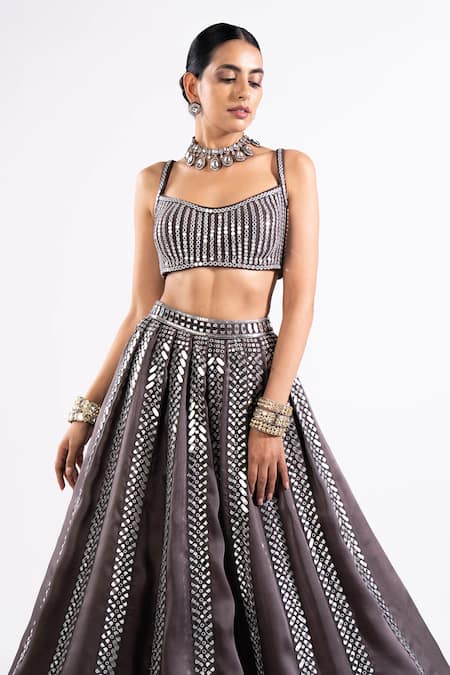 Buy Vvani By Vani Vats Grey Georgette, Satin Mirrors Scoop Neck Real Embellished Lehenga Set Online at Aza Fashions Buy_Vvani By Vani Vats_Grey Georgette, Satin Mirrors Scoop Neck Real Embellished Lehenga Set _Online_at_Aza_Fashions