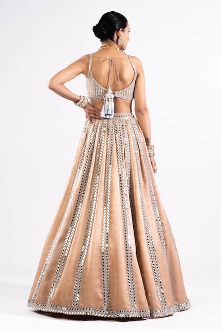 Shop_Vvani By Vani Vats_Beige Satin, Georgette, Organza Mirrors Pastel Embellished Bridal Lehenga Set _at_Aza_Fashions