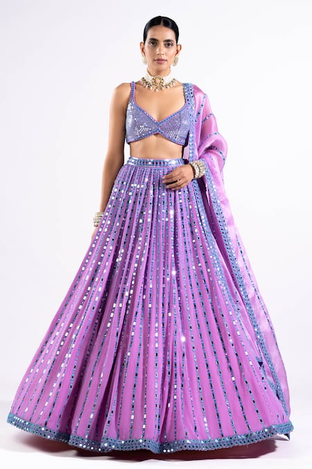 Purple Satin Mirror Work Lehenga Choli 272815