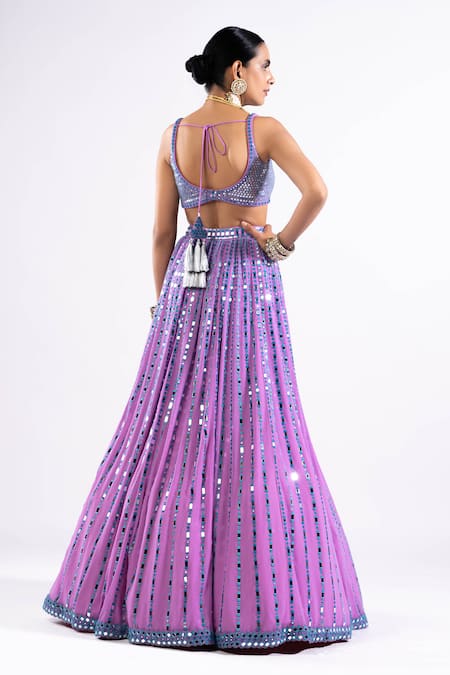 Shop Vvani By Vani Vats Purple Georgette, Satin, Organza Mirrors, Sequins Embellished Lehenga Set at Aza Fashions Shop_Vvani By Vani Vats_Purple Georgette, Satin, Organza Mirrors, Sequins Embellished Lehenga Set _at_Aza_Fashions