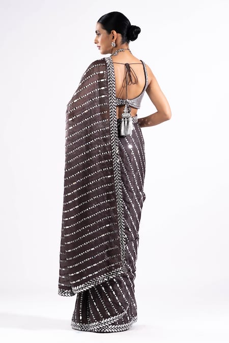 Vvani By Vani Vats Linear Work Pre-Draped Saree With Sequin Blouse 