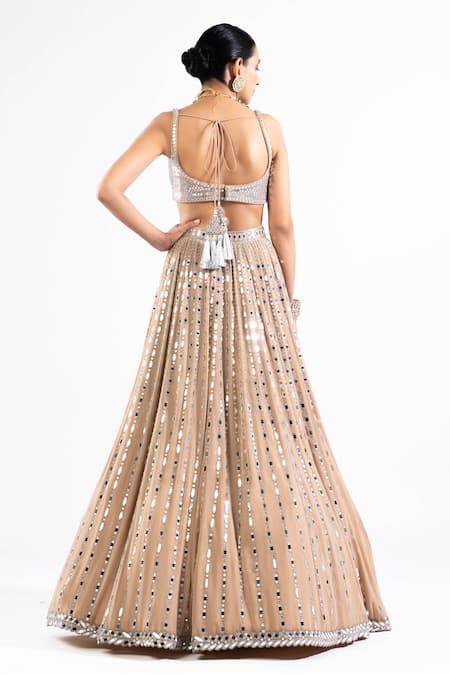 Vvani By Vani Vats Beige Georgette, Satin, Organza Linear Pattern Embellished Bridal Lehenga Set Online at Aza Fashions Vvani By Vani Vats_Beige Georgette, Satin, Organza Linear Pattern Embellished Bridal Lehenga Set _Online_at_Aza_Fashions
