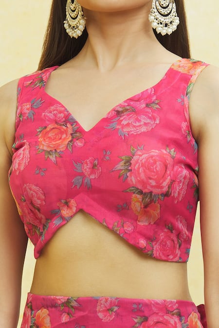 Naintara Bajaj_Pink Organza Gota Patti Floral Print Lehenga Set _at_Aza_Fashions