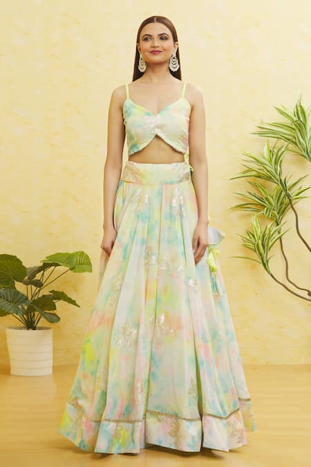 Samyukta Singhania_Multi Color Georgette Gota Patti Asymmetric Work Lehenga Set _at_Aza_Fashions