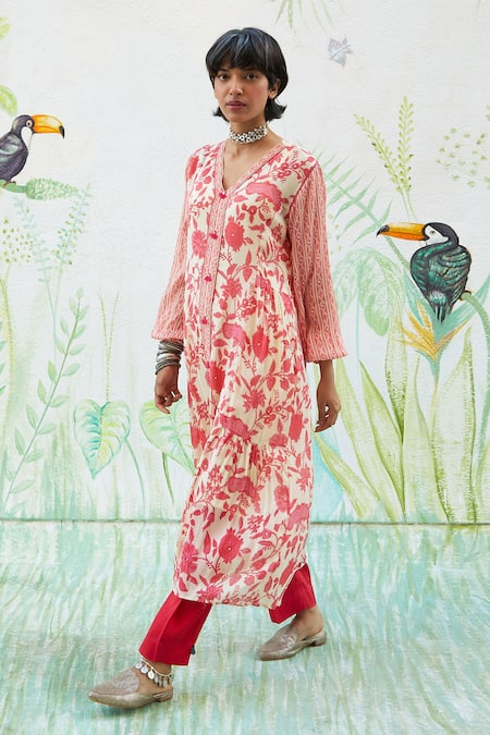 Basil Leaf Straight Floral Print Kurta Set 