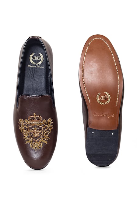 Shop Domani Brown Embroidered Slip Ons at Aza Fashions Shop_Domani_Brown Embroidered Slip Ons _at_Aza_Fashions