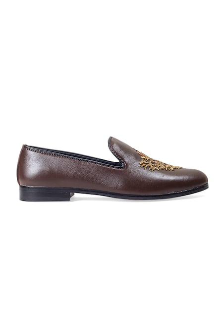 Domani Brown Embroidered Slip Ons Online at Aza Fashions Domani_Brown Embroidered Slip Ons _Online_at_Aza_Fashions