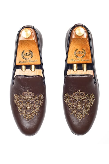 Buy Domani Brown Embroidered Slip Ons Online at Aza Fashions Buy_Domani_Brown Embroidered Slip Ons _Online_at_Aza_Fashions