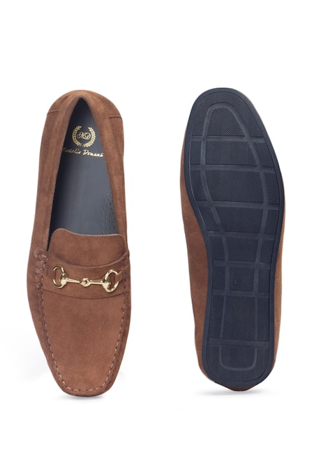 Shop Domani Brown Tuscany Buckle Embellished Loafers at Aza Fashions Shop_Domani_Brown Tuscany Buckle Embellished Loafers _at_Aza_Fashions