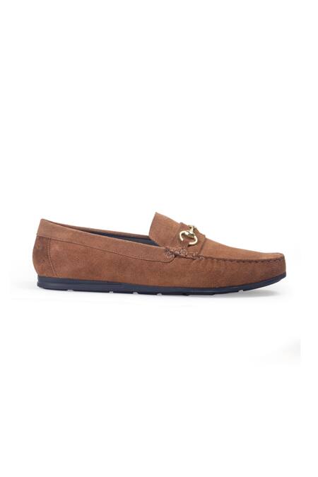 Domani Brown Tuscany Buckle Embellished Loafers Online at Aza Fashions Domani_Brown Tuscany Buckle Embellished Loafers _Online_at_Aza_Fashions