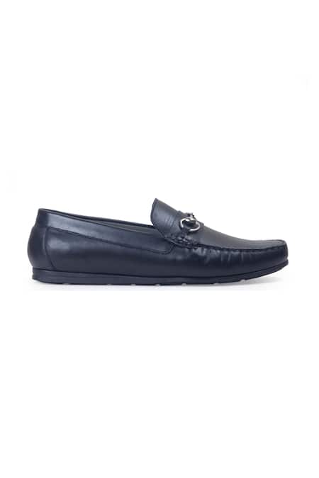 Domani_Black Leather Embellished Loafers _Online_at_Aza_Fashions
