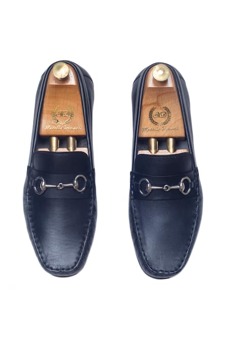 Buy_Domani_Black Leather Embellished Loafers _Online_at_Aza_Fashions