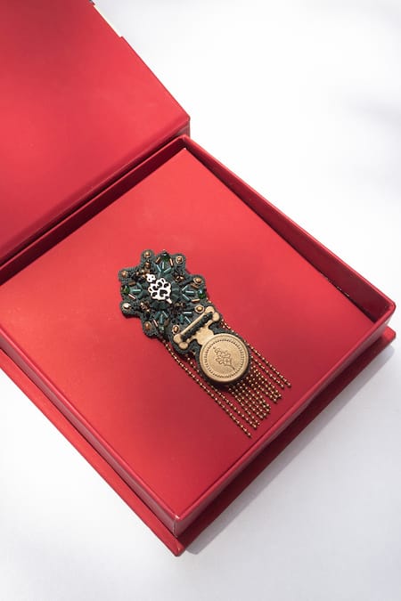 S&N by Shantnu Nikhil Bead Embroidered Crest Brooch 