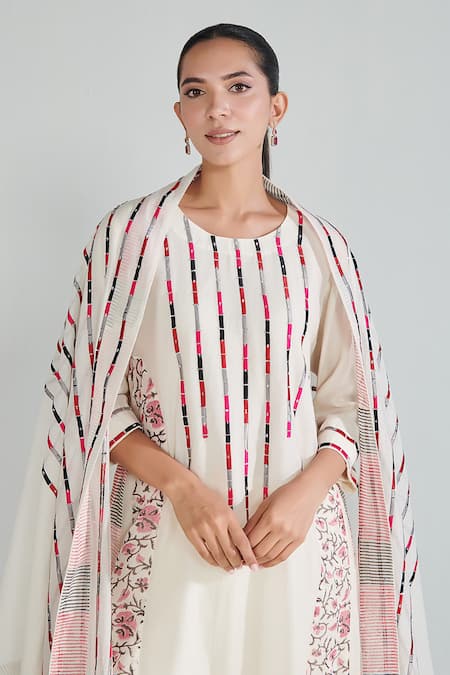 Buy Neelu Sethi Off White Handloom Cotton, Chanderi Sequins, Embroidery Panelled Kurta Pant Set Online at Aza Fashions Buy_Neelu Sethi_Off White Handloom Cotton, Chanderi Sequins, Embroidery Panelled Kurta Pant Set_Online_at_Aza_Fashions