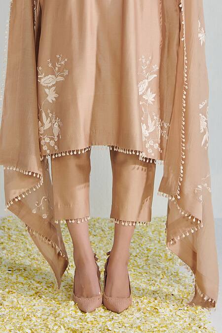 Neelu Sethi_Pink Chanderi, Silk, Handloom Cotton Embroidery, Lace, Tassels Round Kurta Set_at_Aza_Fashions