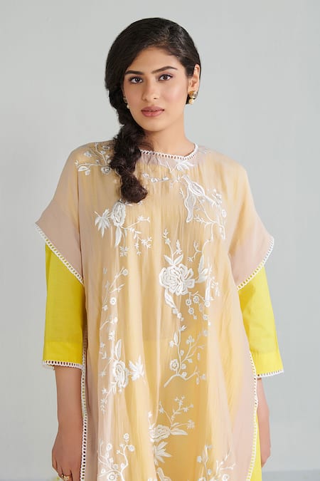 Neelu Sethi Beige , Silk, Chanderi, Satin Embroidery, Parsi Cape Kurta Set Online at Aza Fashions Neelu Sethi_Beige , Silk, Chanderi, Satin Embroidery, Parsi Cape Kurta Set_Online_at_Aza_Fashions