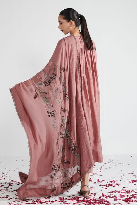 Shop Neelu Sethi Pink Handloom , Satin, Linen, Chanderi Back Gathered Kurta Set at Aza Fashions Shop_Neelu Sethi_Pink Handloom , Satin, Linen, Chanderi Back Gathered Kurta Set_at_Aza_Fashions