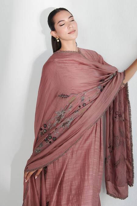 Neelu Sethi Pink Handloom , Satin, Linen, Chanderi Back Gathered Kurta Set Online at Aza Fashions Neelu Sethi_Pink Handloom , Satin, Linen, Chanderi Back Gathered Kurta Set_Online_at_Aza_Fashions