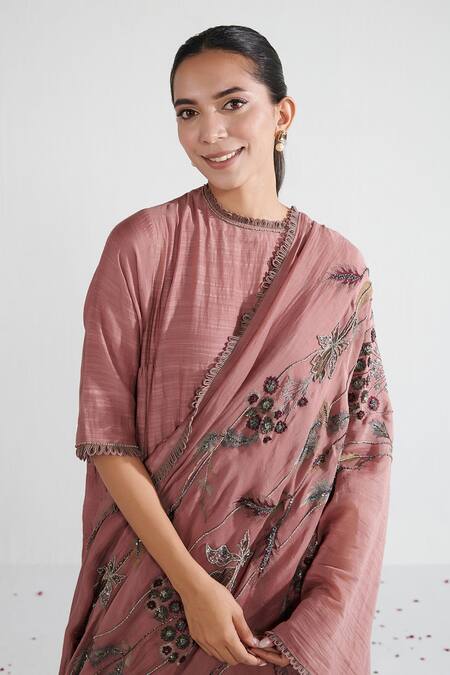 Shop Neelu Sethi Pink Handloom , Satin, Linen, Chanderi Back Gathered Kurta Set Online at Aza Fashions Shop_Neelu Sethi_Pink Handloom , Satin, Linen, Chanderi Back Gathered Kurta Set_Online_at_Aza_Fashions