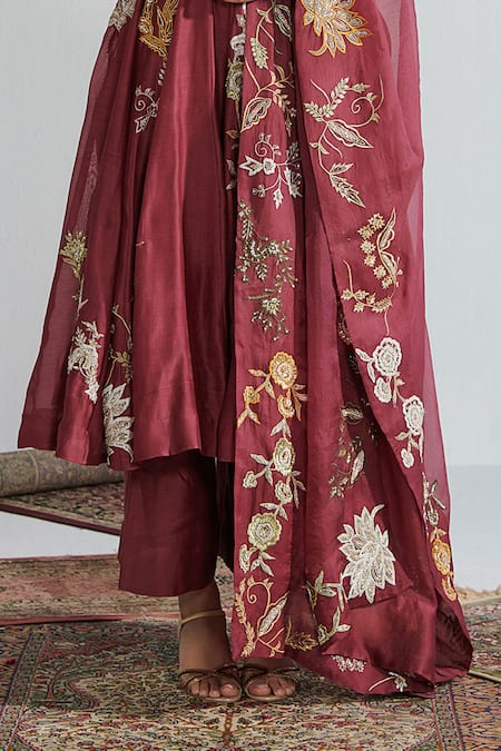 Neelu Sethi Wine Handloom Cotton, Organza, Chanderi Pearls, Sequins, Zari, Anarkali Set at Aza Fashions Neelu Sethi_Wine Handloom Cotton, Organza, Chanderi Pearls, Sequins, Zari, Anarkali Set_at_Aza_Fashions