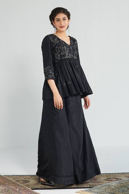 Buy Neelu Sethi Black Silk, Hemp Cut Work, Sequins Hand Embroidered Peplum Kurta And Sharara Set Online at Aza Fashions Buy_Neelu Sethi_Black Silk, Hemp Cut Work, Sequins Hand Embroidered Peplum Kurta And Sharara Set_Online_at_Aza_Fashions