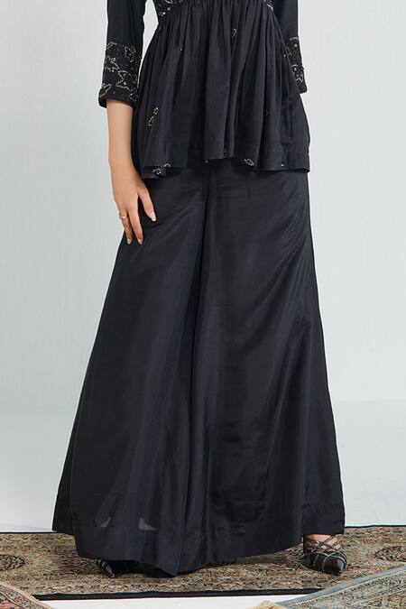 Neelu Sethi Black Silk, Hemp Cut Work, Sequins Hand Embroidered Peplum Kurta And Sharara Set at Aza Fashions Neelu Sethi_Black Silk, Hemp Cut Work, Sequins Hand Embroidered Peplum Kurta And Sharara Set_at_Aza_Fashions