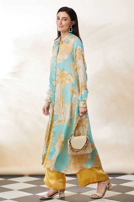 Shop Seven Multi Color Bamboo Tropical Print Kurta And Pant Set at Aza Fashions Shop_Seven_Multi Color Bamboo Tropical Print Kurta And Pant Set_at_Aza_Fashions