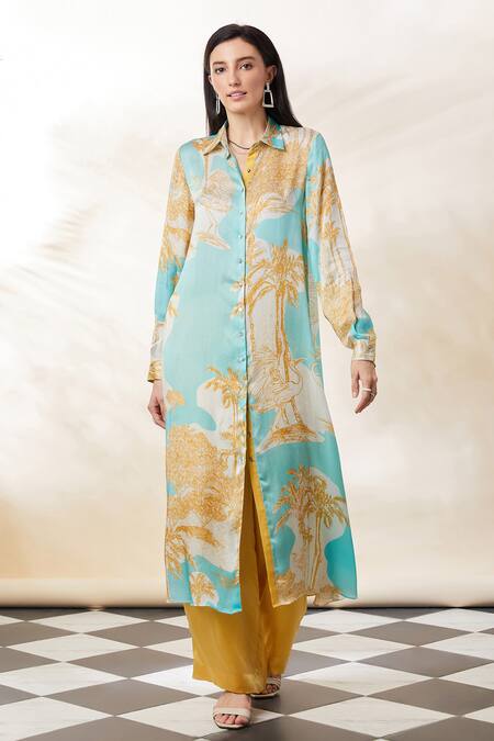 Seven Multi Color Bamboo Tropical Print Kurta And Pant Set Online at Aza Fashions Seven_Multi Color Bamboo Tropical Print Kurta And Pant Set_Online_at_Aza_Fashions