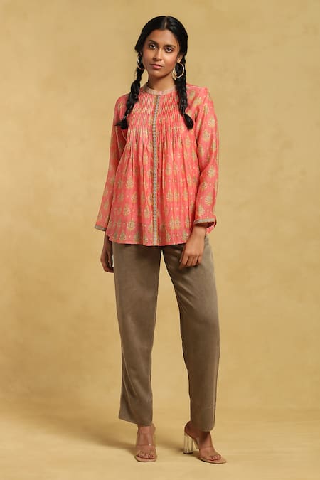 Ritu Kumar Floret Print Pintuck Kurta With Inner 