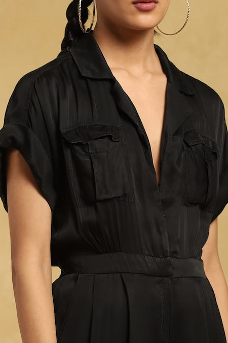 Shop Ritu Kumar Black Viscose Collared Solid Jumpsuit Online at Aza Fashions Shop_Ritu Kumar_Black Viscose Collared Solid Jumpsuit_Online_at_Aza_Fashions
