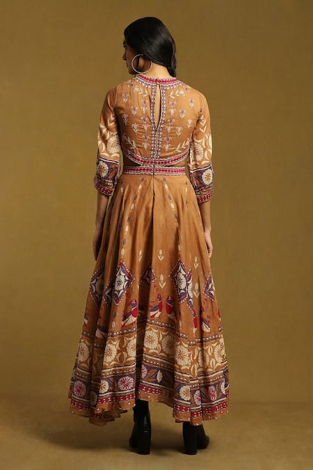 Ritu Kumar Printed & Embroidered Cutout Dress 