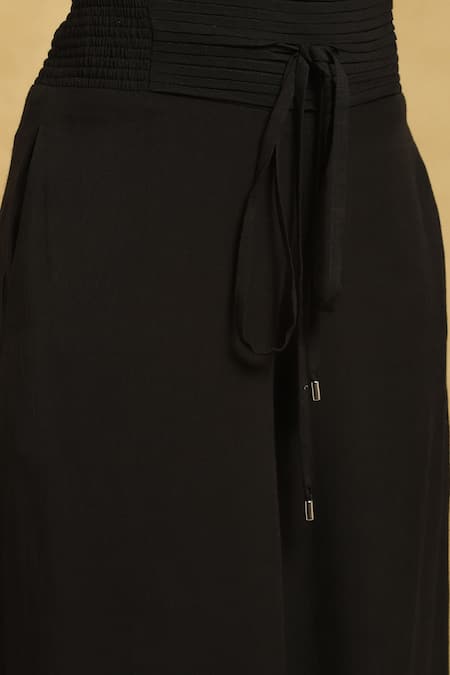 Ritu Kumar_Black Cotton, Silk Pleated Waistband Palazzo _at_Aza_Fashions